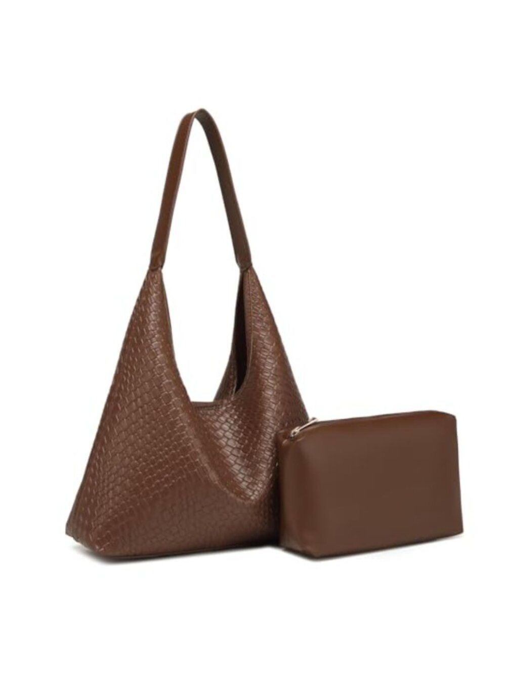 Women's Woven Tote Bag Faux Leather Hobo Shoulder Bag with Cosmetic Bag
